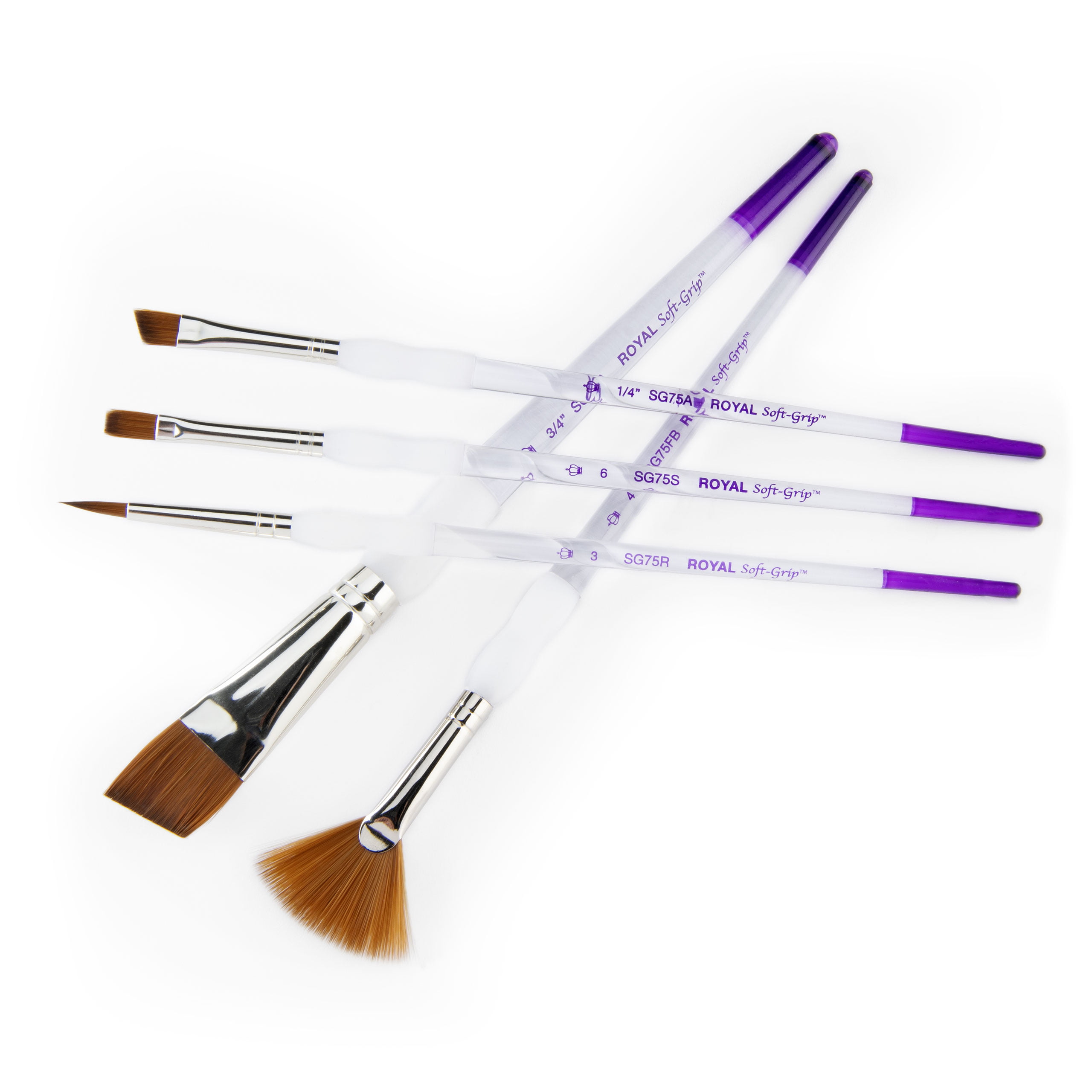 Royal & Langnickel - 5pc Soft Grip Synthetic Sable Artist Paint Brush Set -  Flat Variety 