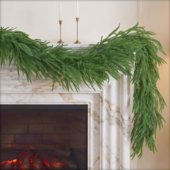 Scidweet 2 Pcs 6 FT Real Touch Christmas Garland, Artificial Norfolk Pine Garland for Indoor Outdoor Home Table Mantle Fireplace Xmas Decor
