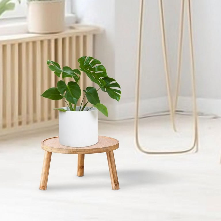 SunniMix Wooden Stool Plant Stand Small Round Plant Pot Riser Holder Flower Pot Stool for Wood Color