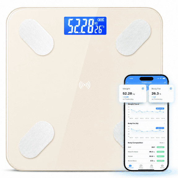 Smart Scale for Body Weight, Digital Bathroom Scale with Body Fat, BMI & Muscle Mass, Bluetooth Body Composition Weight Scale with App Sync, 400 lb Capacity, USB Rechargeable, Black