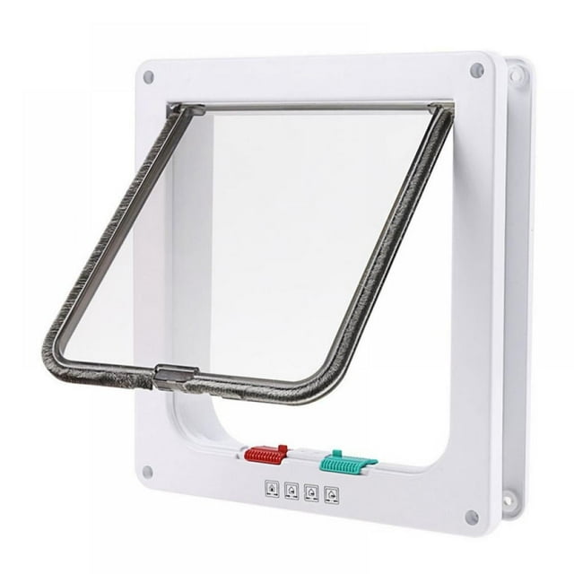 Porte pour Chat 4 Voies Verrouillable pour Portes Extérieures Intérieures Portes Imperméables pour Animaux de Compagnie pour Chats et Chien Adapté pour Fenêtre et Mur