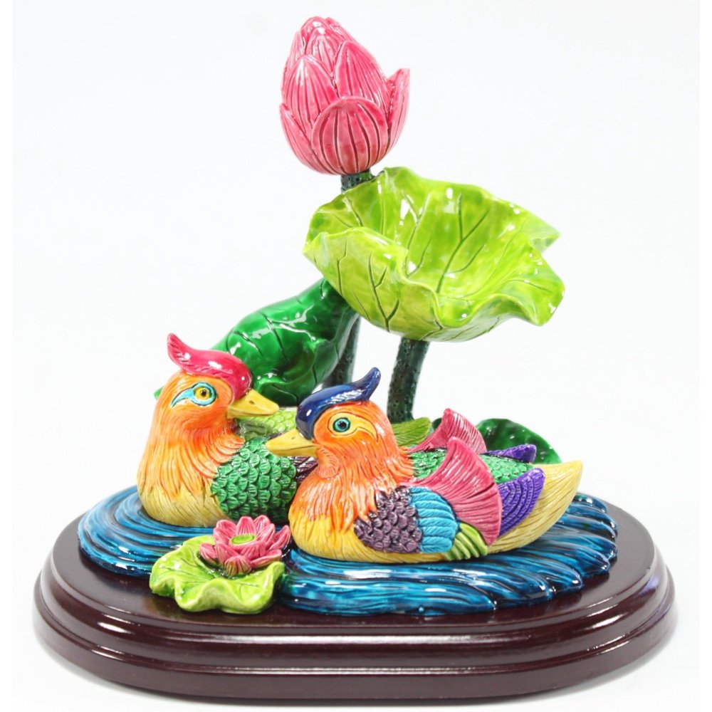 Feng Shui Mandarin Ducks in Lotus Pond Statues Figurines Marriage Luck
