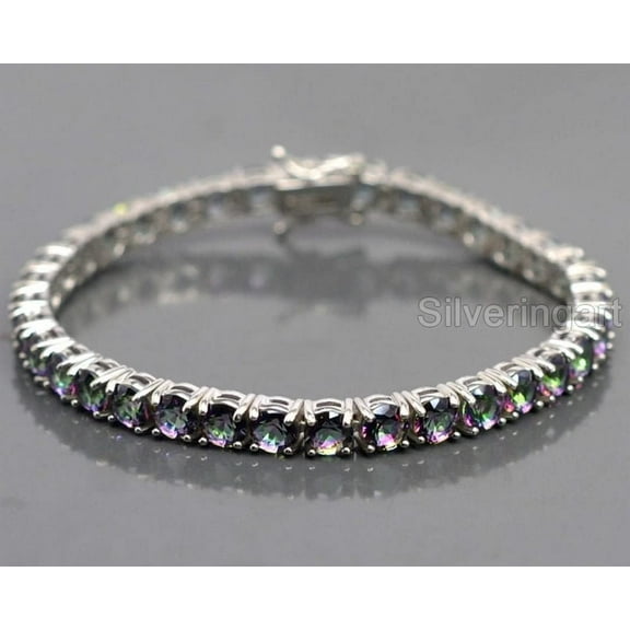 Natural Mystic Topaz bracelet, Quartz jewelry, Birthstone, Sterling silver, Silver jewelry, Silver bracelet, 925 silver, Bracelet for wedding anniversary, Christmas Gift, Women Bracelet Bangle