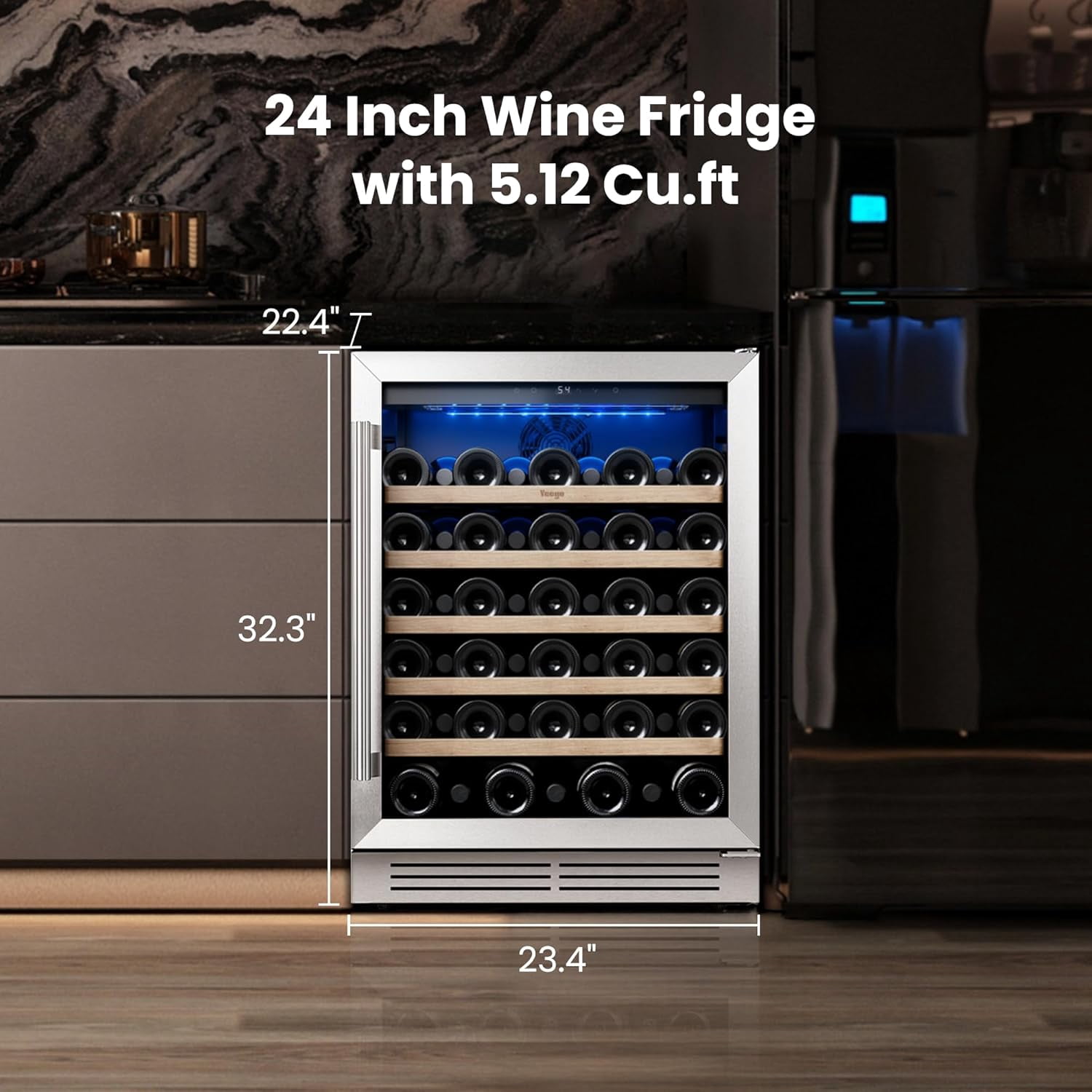 Yeego 24" Wine Refrigerator Cooler, 52 Bottle Wine Fridge Built-in or Freestanding,Under Counter Compressor Fridge with Glass Door for Home