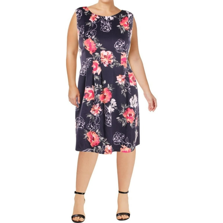 Jessica Howard Women's Blue Floral Printed Fit And Flare Dress