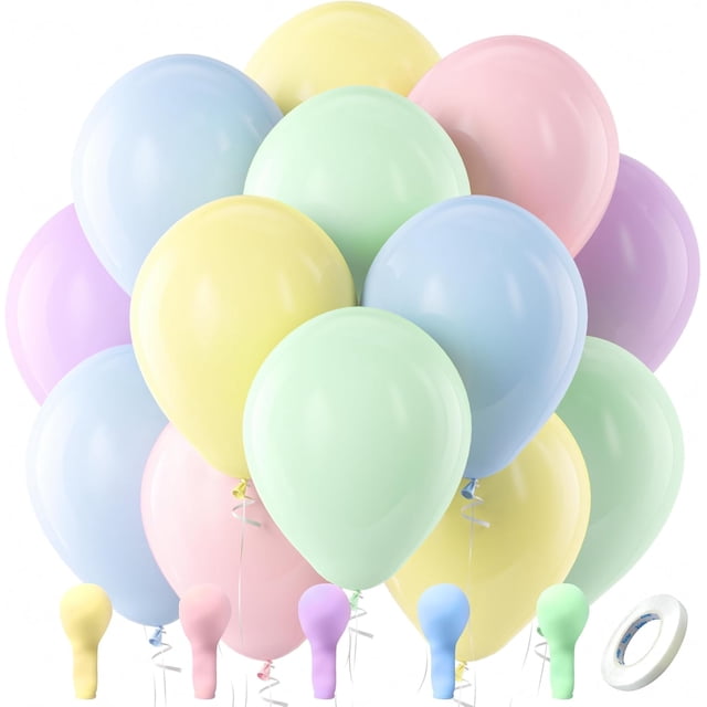 Pastel Balloons Latex Party Balloons, 100 Pack 12 inch Round Helium Multicolor Macaron Balloons for Easter Birthday Rainbow Party Bridal Shower Wedding Decorations