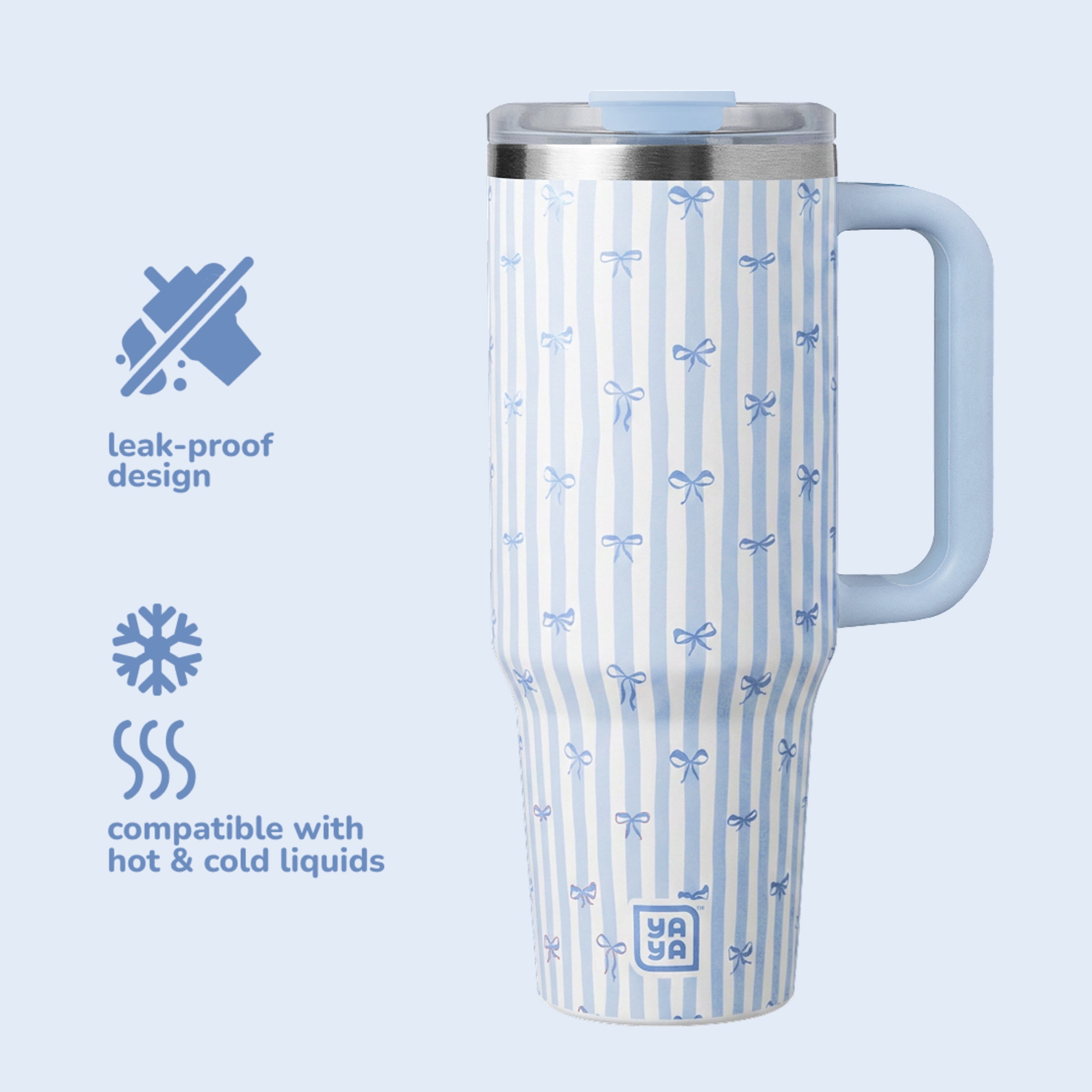 YAYA Mom & Me Tumbler Set, Matching Insulated Stainless Steel Tumblers with Spill-Proof Toddler T umbler & Reusable Straw, Ergonomic Grip Handle, Dishwasher Safe, 40oz + 12oz, Bows