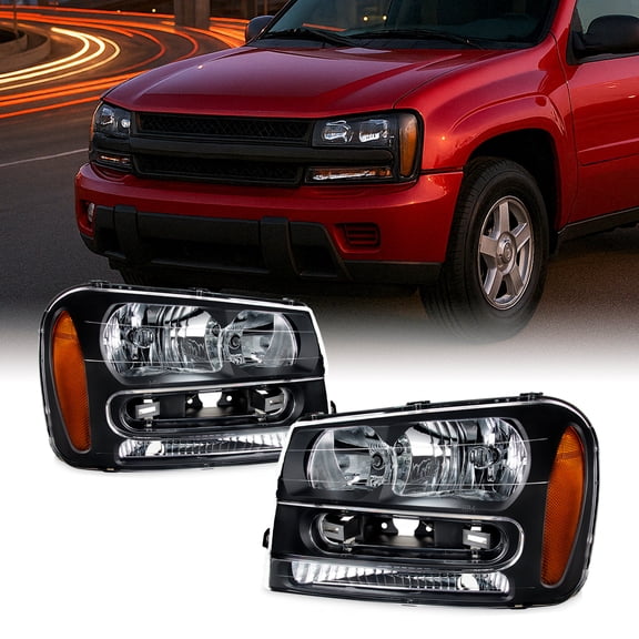 AKKON - For 2002-2009 Chevy Trailblazer Black OE Replacement Headlights Driver/Passenger Head Lamps Pair