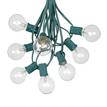 G40 Patio String Lights with 25 Clear Globe Bulbs – Outdoor String Lights – Market Bistro Café Hanging String Lights – Patio Garden Umbrella Globe Lights - Green Wire - 25