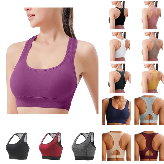 QIUOMBBP Sports Bras for Women High Support, Hollow Racerback Stretch Seamless Supportive Push Up Bra Full Coverage No Underwire Bralettes Solid Color Daily Wear Bralette Wine XXL