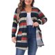 thumbnail image 1 of Cárdigan Plus Size Agnes Orinda para Mujeres, Abierto al Frente, de Manga Larga, con Rayas de Color Contrastante y Bolsillos, 4X Negro Rojo, 1 of 6