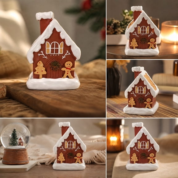 Christmas House Incense Resin Figurine 5 Inch, Gingerbread Winter Cottage with Chimney, Tabletop Decor Holiday Gift