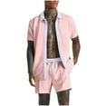 thumbnail image 2 of Yiliang Mens Lounge Set Turn Down Collar T Shirt with Drawstring Shorts Slim Fit 2 Piece, 2 of 6