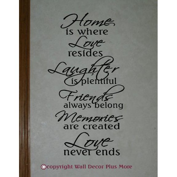 Family Quote Home Is Where Love Never Ends Vinyl Art Wall Decals, 23x13-Inch, Black