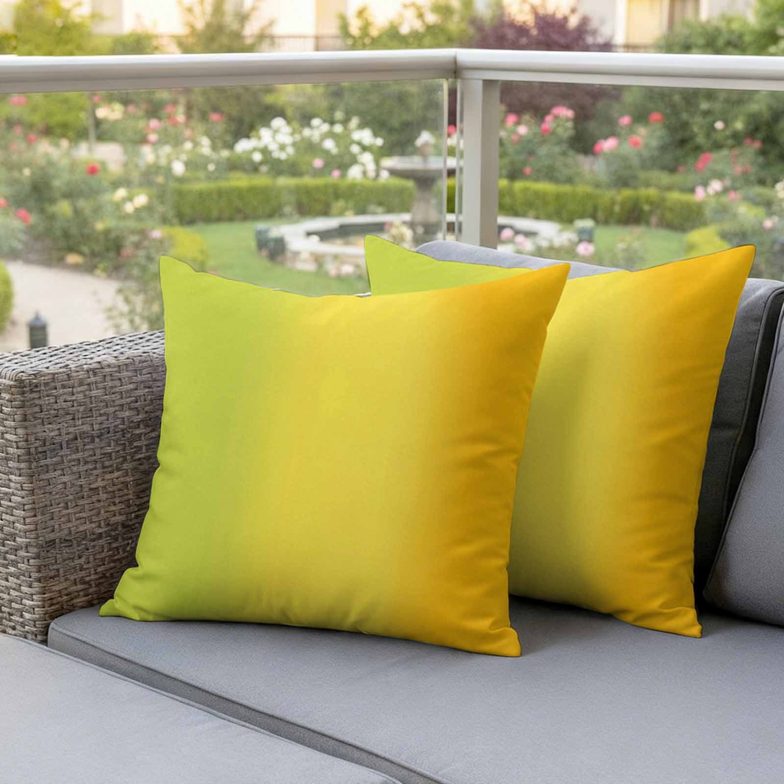 Green Yellow Orange Outdoor Waterproof Throw Pillow Covers 24x24 Set of 2, Vertical Striped Modern Color Decorative Pillowcases Cushion Pillowcase for Couch Sofa Patio Outside Pillow Protector
