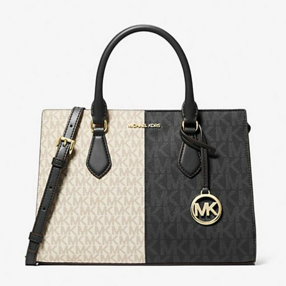 Michael Kors Women's Outlet Sheila Medium Two-Tone Metallic Signature Logo Satchel 35F5G6HS3B-Blackmulti