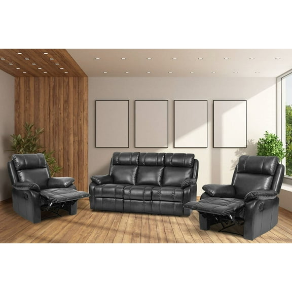 Recliner Sofa Set Sectional for Living Room Furniture PU Leather,Couch Manual Reclining,Black