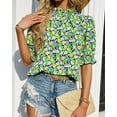 thumbnail image 4 of FreshPretty Women's Summer Boho Shirt Top Ruffle Short Sleeve Frill Trim Mock Neck Floral Solid Casual Blouses Shirts Tops, 4 of 6