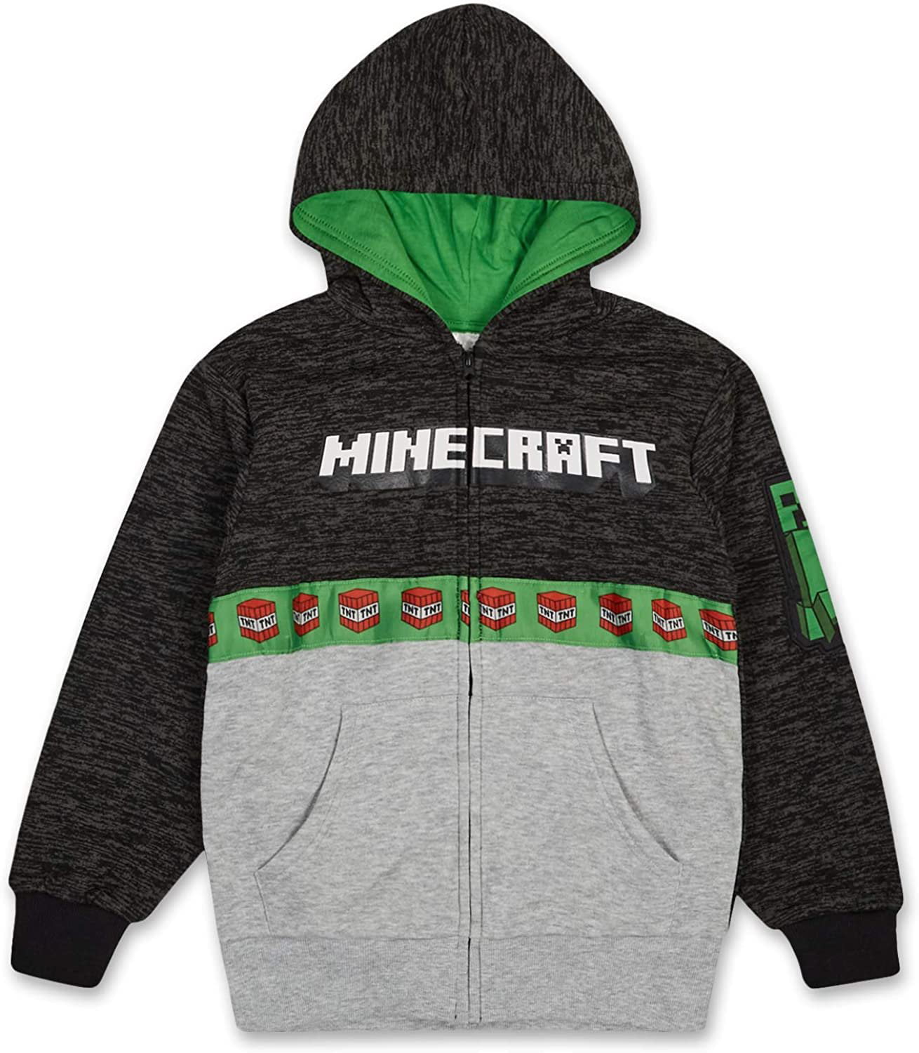 Minecraft Boys Video Game Hoodie Official Sweatshirt Black and Green Creeper Face