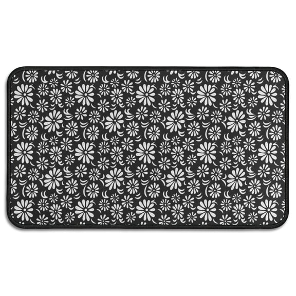Black Daisy Flower White Blooms Pattern Door Rugs,Washable Non Slip Door Mats Indoor,Decorative Door Mats,Entry Mat Indoor for Entrance,Bedroom,Kitchen,Bathroom,30"x17"
