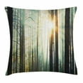 thumbnail image 1 of Nature Decor Throw Pillow Cushion Cover, Fairy Foggy Forest Mist in the Woods Enchanted Wilderness with Sunbeams Image, Decorative Square Accent Pillow Case, 18 X 18 Inches, Brown Blue, by Ambesonne, 1 of 2