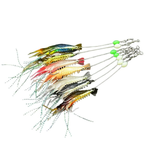 SIEYIO 7 Pcs Silicone Shrimp Fishing Lures with Hook Luminous Simulation Shrimp Baits