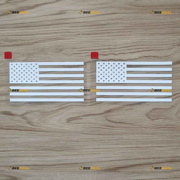 American Flag USA Decal Sticker Vinyl - 2 Pack White, 8 Inches - Die-Cut No Background for Car Boat Laptop Window