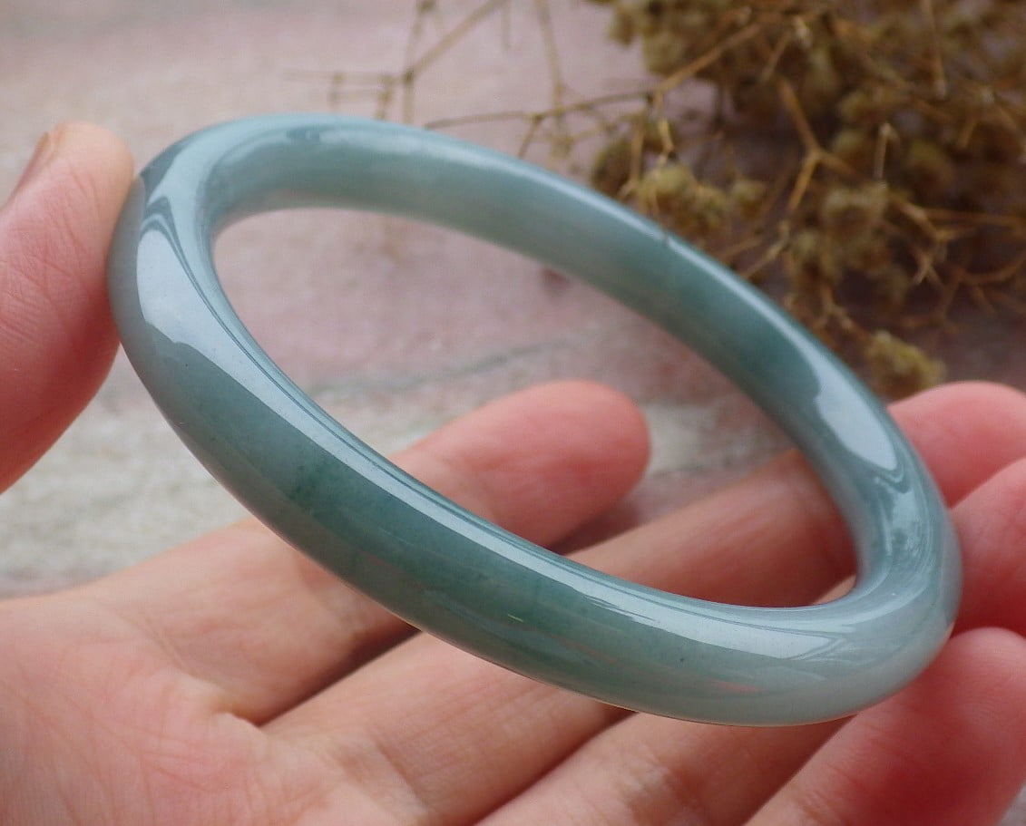 Certified Icy Green Pale Lavender Burma 100% Natural A JADE Jadeite Circle Bangle Bracelet 53 mm 662053 TN