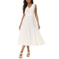 thumbnail image 2 of Unique Bargains Robe Midi Plissée Sans Manches Décontractée Taille Haute Col en V Fluide à Volants Blanc L, 2 of 5