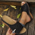 thumbnail image 2 of Womens Black Wedge Sandals Slip On Comfortable, Breathable Lace Cutout Low Heel Sandals for Women Cushioned Casual Summer Walking Outdoor,Size 5.5, 2 of 9