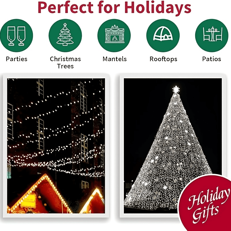 2 Pack 50 LED Outdoor Christmas Lights, 17 FT Battery Operated Mini String Light with 8 Modes & Timer, Xmas Tree Waterproof for Patio Garden Party Wedding Holiday Decor (White)