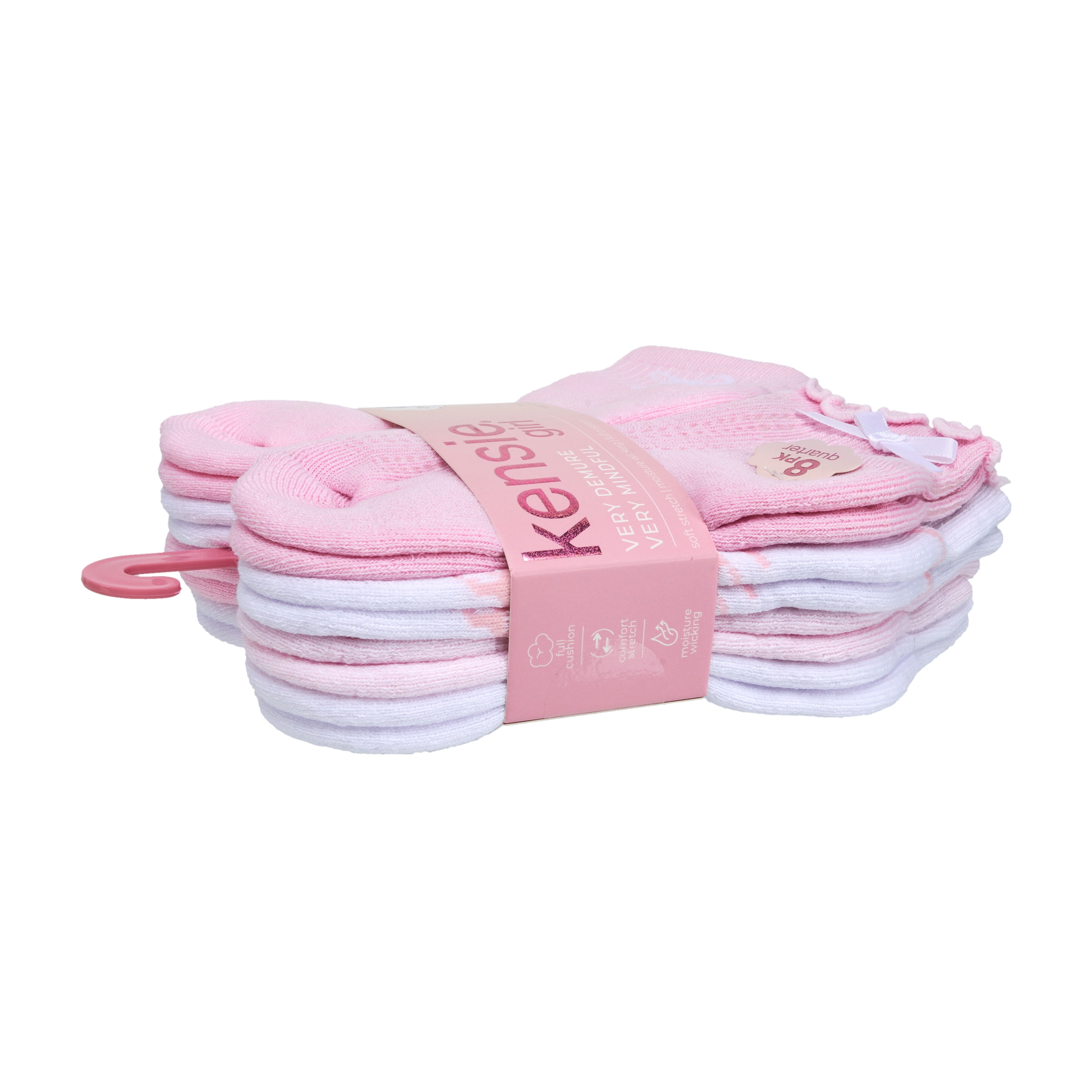 Kensie Girls Full Cushion Quarter Kids Socks (8-Pack) – 3D Bow