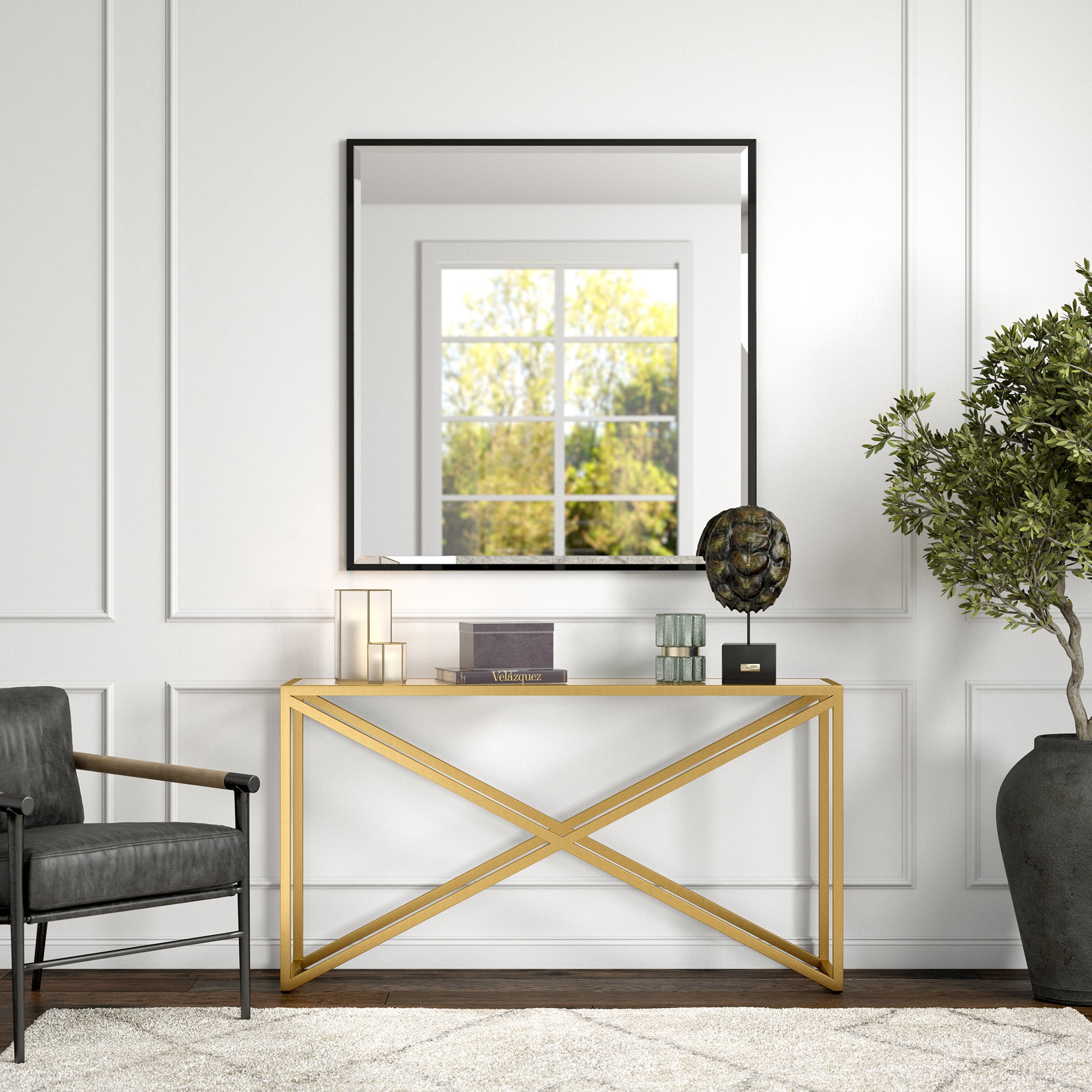 Evelyn&Zoe Calix 55" Wide Rectangular Console Table, Brass