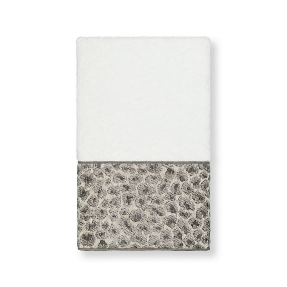 Authentic Hotel and Spa  Turkish Cotton Cheetah Jacquard Trim White Hand Towel