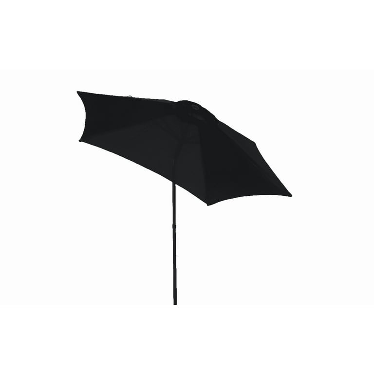 black closed patio umbrella Mainstays Outdoor 7.5' Black Round Market Patio Umbrella, Push-up, 3-Angle  Tilt