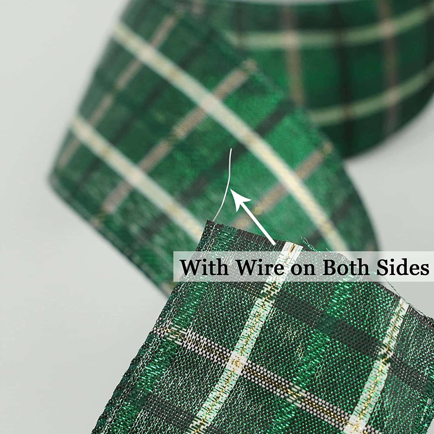 Green Plaid Tartan Checkered Christmas Tree Ribbon - 2.5" Wired in Green - 25 Yards - Perfect for Holidays