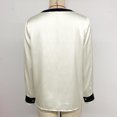 thumbnail image 4 of YueHuiYing Women's Elegant Pearl-Button Deep V-Neck Color-Block Single-Breasted Long-Sleeve Top/Blouse, 4 of 9