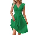 thumbnail image 2 of Qwertyu Women's 2025 Eyelet Lace Embroidery Smocked Waist Party Dress Sexy Flutter Sleeve A Line Midi Long Sun Dress Green 2XL, 2 of 7