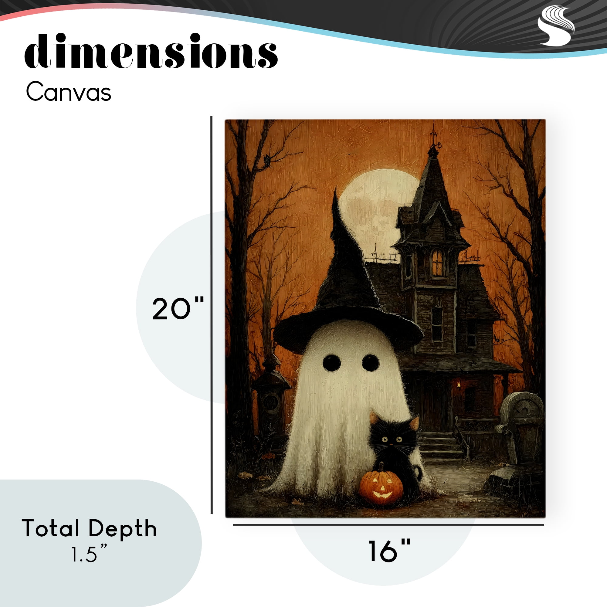 Cute Ghost & Haunted House Canvas Wall Art, design by Arlington Prints