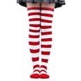 thumbnail image 2 of Calcetines A Rayas Cómodos Muslos Calcetines Altos Para Fiesta de Fiesta Blanco Rojo Sunnimix Calcetines de patrón de rayas, 2 of 7