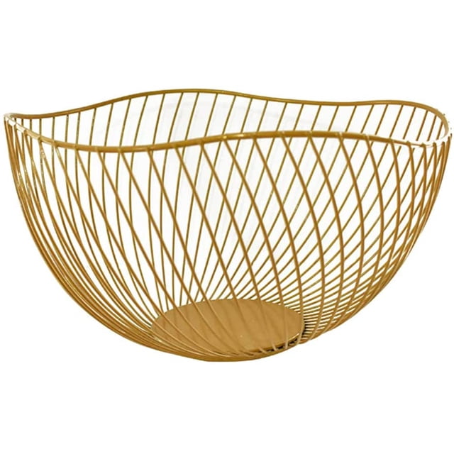 Metal Fruit Bowl, Fruit Basket, Fruit Basket, Vintage Style With Ripple Design, Durable, For Vegetables, Snacks, Bread, Fruits, Decoration Ball, Cosmetics (Gold)