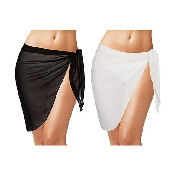 FZFLZDH Chiffon Beach Wrap Sarong Swimsuit Cover Ups for Women Breathable Fast Drying Sarong Skirt (Black White)