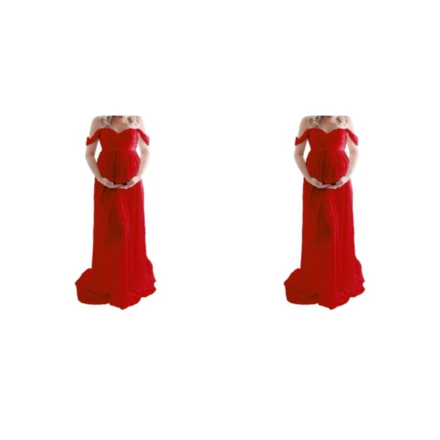 Minnieouse Vestido de fotografía de maternidad Vestido de tiro Frente Maxi Vestidos de embarazo Ropa de mujer Prop Traje de encaje Rojo Rojo L 2piezas
