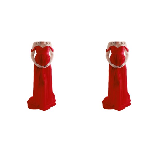 Minnieouse Vestido de fotografía de maternidad Vestido de tiro Frente Maxi Vestidos de embarazo Ropa de mujer Prop Traje de encaje Rojo Rojo L 2piezas
