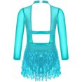 thumbnail image 4 of Aislor Girls Sequin Tassel Latin Dance Long Sleeve Leotards Dress 6-16 Light Blue 14, 4 of 7