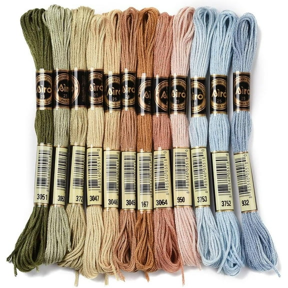 12 Skeins 12 colors 6-Ply Polyester Embroidery Floss Cross Stitch Threads Heath color Series Mixed color 0.5mm about 8.75 Yards(8m)/Skein 12 skeins/set