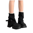 thumbnail image 7 of hopeusnice Slouchy Buckle Mid Calf Boot Round Toe Chunky Sole On Design Street Style Boot Black 35, 7 of 7