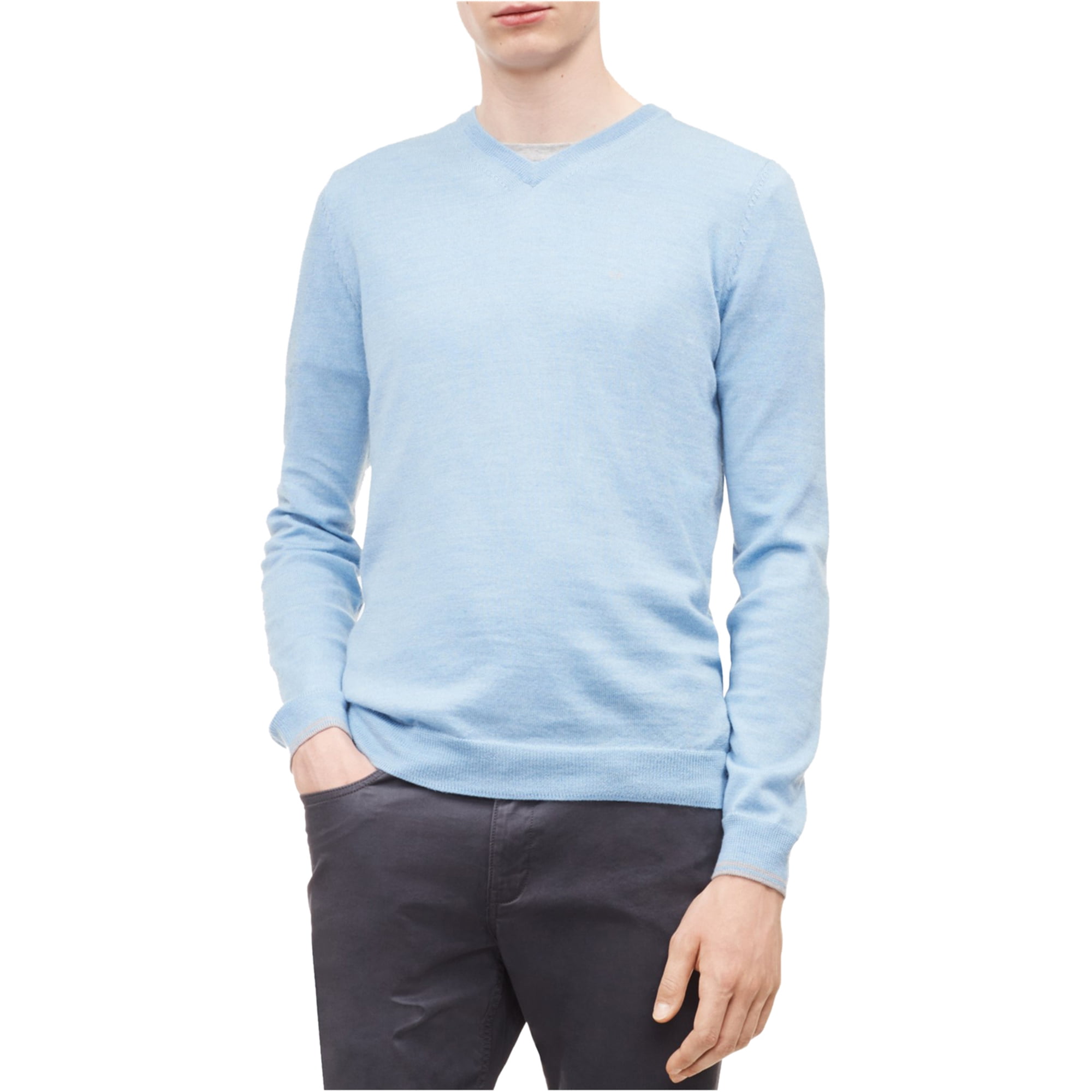 Calvin Klein Mens Extra Fine Merino Pullover Sweater, Blue, Small ...
