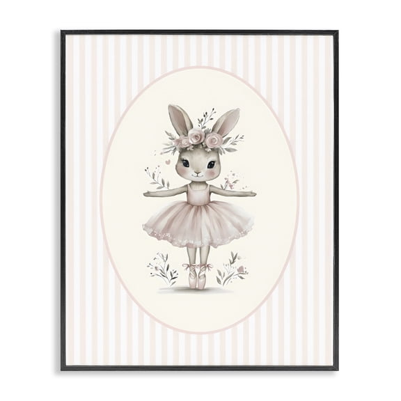 Stupell Industries Cottage Nursery Ballerina Bunny Striped Black Framed Giclee Art, 11 x 14, by LSR Design Studio
