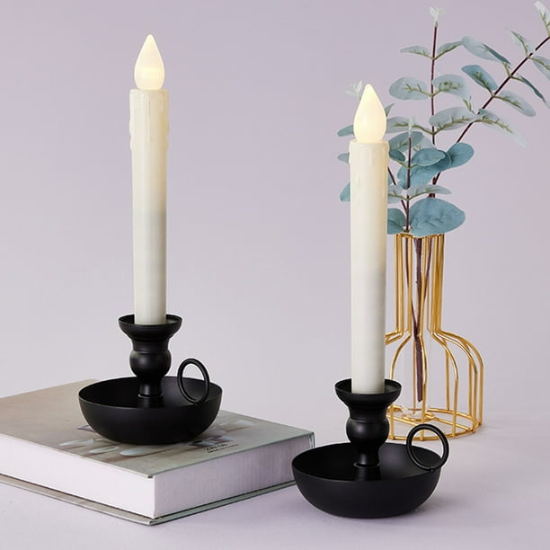  Taper Candle Stick Holder, 2pcs Retro Iron Simple Black  Candlestick Holders with Handle Candlelight Stand for Wedding Dining Room  Home Desktop Decor : Home & Kitchen